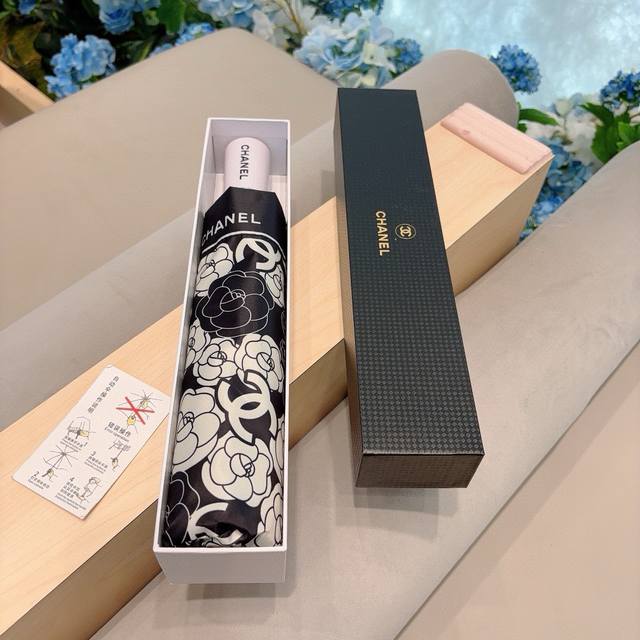 Chanel Chanel Camellia Three-Fold Automatic Folding Sun And Rain Umbrella Exquis