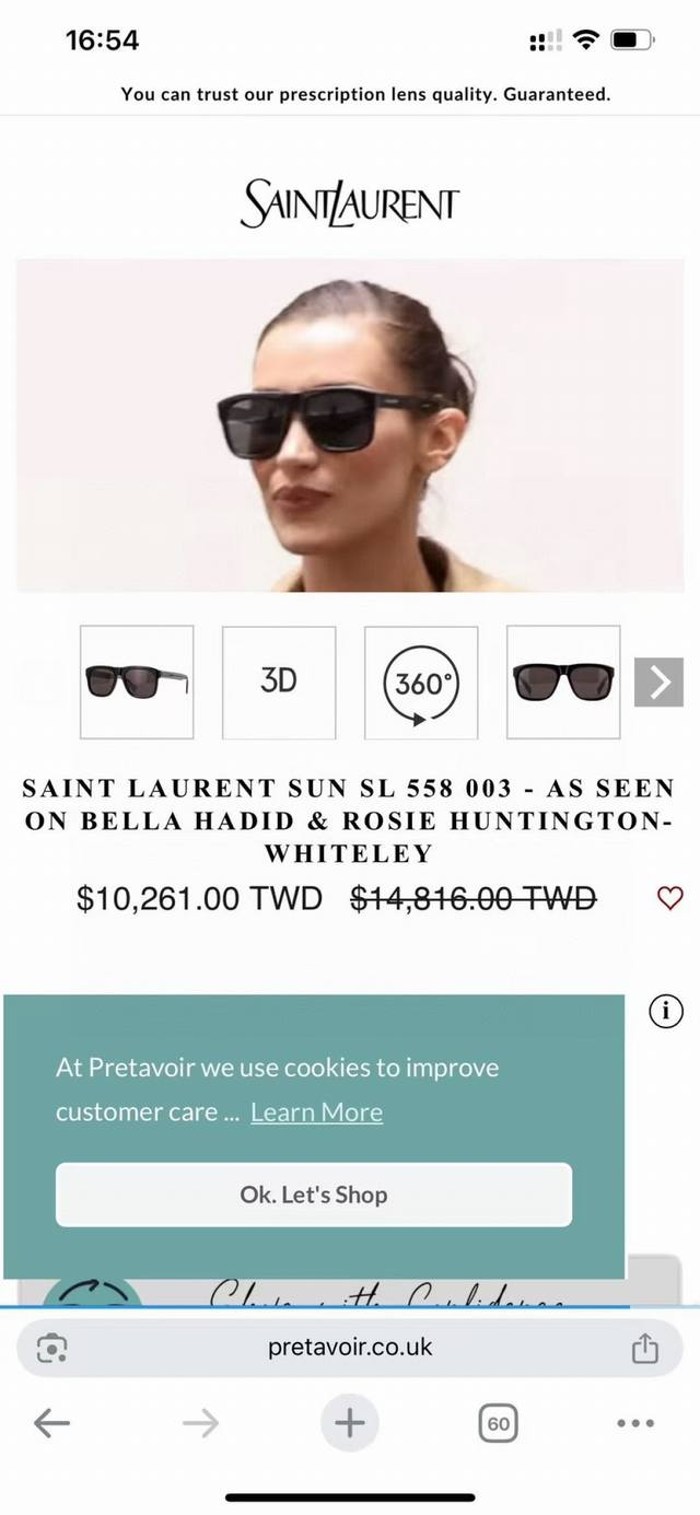 Saint Laurent*Ysl ~ Saddle-Shaped Bridge With Embossed Logo On The Temples Model