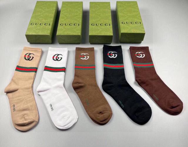 Special Gucci New Arrival Long Socks, 5 Pairs Per Box, Double G Logo At The Ankl
