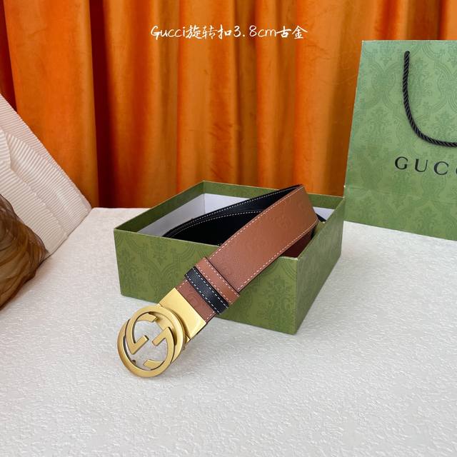 Gucci New Embossed Belt, One Side With Classic Embossed Pattern And The Other Wi