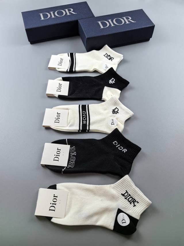 Special Dior Dior New Women's Short Socks, One Box Of Five Pairs, 100% Cotton Ma