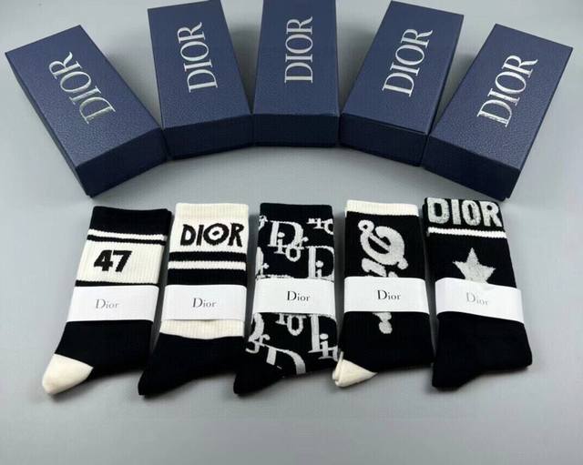 Special Dior New Women's Mid-Calf Socks, One Box Of Five Pairs. Made From 100% C