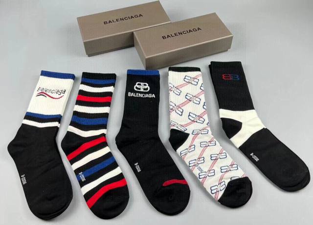 Special Balenciaga Paris New Women's Long Socks, 5 Pairs Per Box, Made From 100%