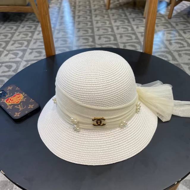 Chanel Straw Hat, Elegant Lady-Style Small Round Hat, High-End Custom-Made, Head