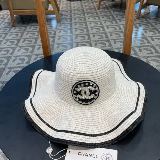 Chanel Lady-Like Wavy Mini Hat, Flat-Top Straw Hat, Head Circumference 57Cm