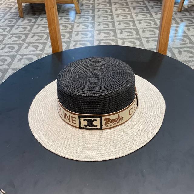 Cellne Summer New Straw Hat, Sun Hat, Made From Fine Straw, Color-Block Design,