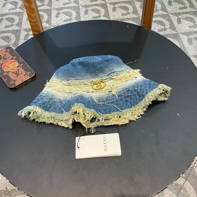 Gucci Fisherman's Hat Spring/Summer Versatile Fashion Denim Washed Fringe Hat Fo