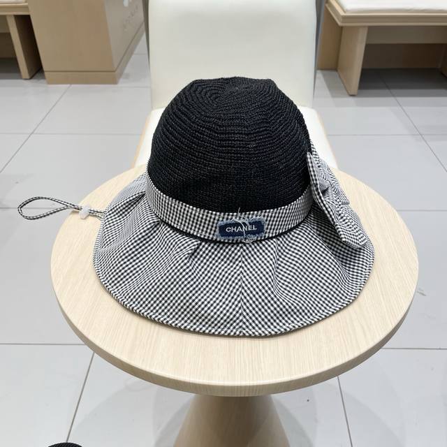 2025 New Arrival Checkered Knit Large Bow Fisherman's Hat For Travel And Vacatio