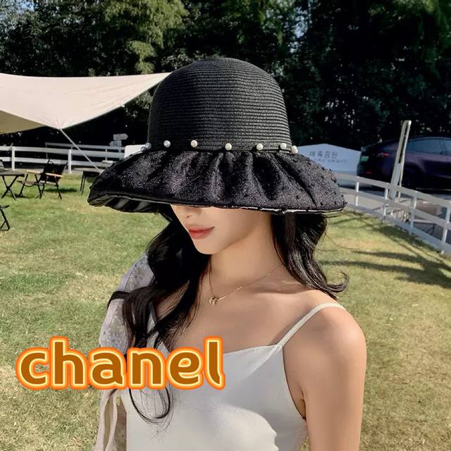 Chanel Summer Wide-Brimmed Sun Hat For Women, Elegant And Versatile, Bow-Knot De