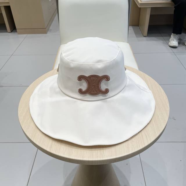 Celine Fisherman Hat With Two-Tone Bow, Women's Summer Wide-Brimmed Face-Coverin