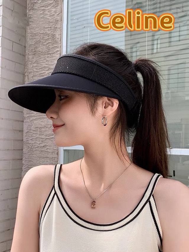 Celine New Women's Summer Uv Protection Open-Top Hat, Outdoor Sports Sun Hat, Po
