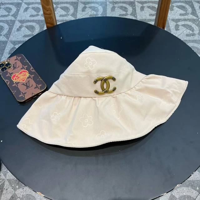 Chanel Open-Top Wide-Brimmed Sun Hat With Ponytail Loop, Face-Flattering, Uv-Pro