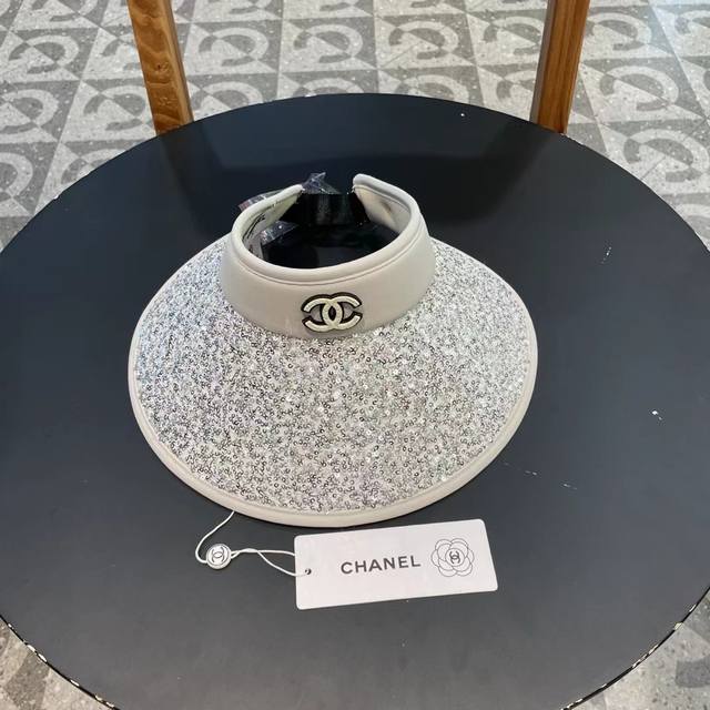 Chanel Chanel Sequin Sun-Protective Open-Top Hat For Women, Summer Wide-Brimmed