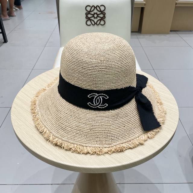 Chanel Raffia Straw Hat For Women, 2025 New Beach, Rustic-Style Sun Hat, Uv Prot