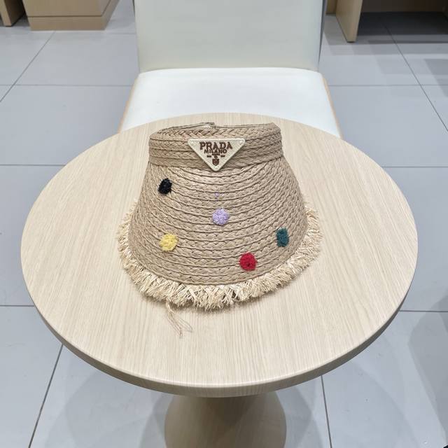 Prada Dopamine Raffia Sun Hat For Women, Summer New Arrival, Beach Vacation, Uv