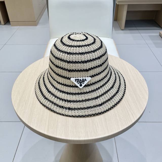 Prada Straw Hat For Women, Summer New Arrival, Japanese Retro Checkered Pattern,