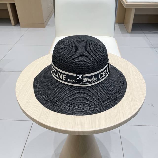 Celine New Straw Hat, Round-Top Ceremonial Hat, Head Circumference 57 Cm