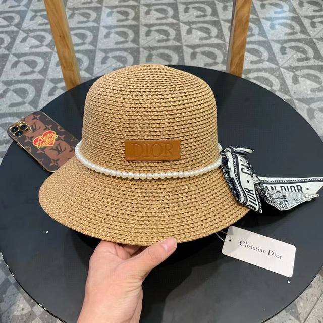 Dior New Lace-Up Straw Hat, Head Circumference: 57 Cm