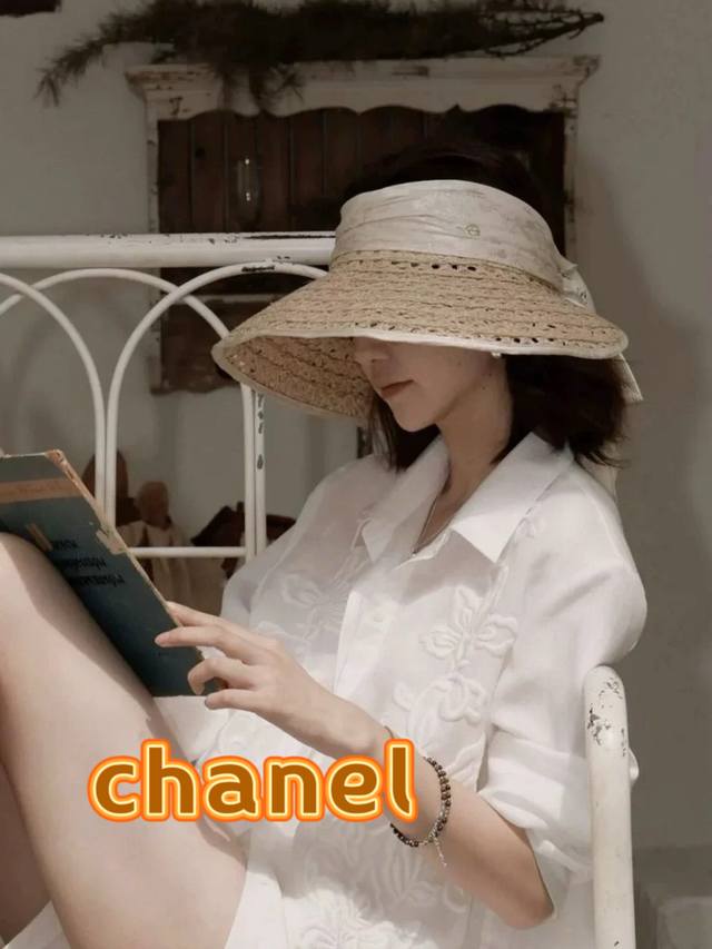 Chanel 2025 New Premium Raffia Straw Hat With Open Top, Women's Sun Hat, Perfora