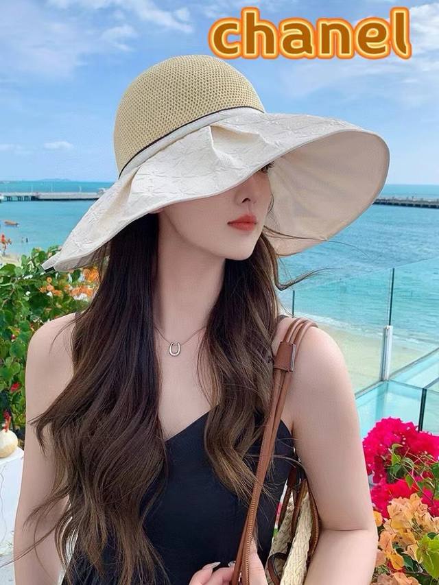Chanel Korean-Style Spring/Summer Women's Wide-Brim Uv-Protective Travel Bucket