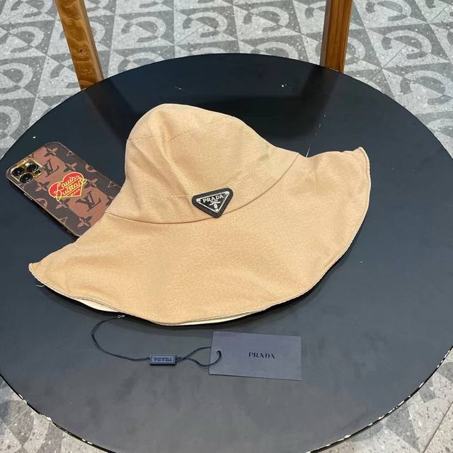 Prada Spring/Summer Wide-Brim Bow Sun Hat, Double-Layer Black Vinyl Sun Protecti