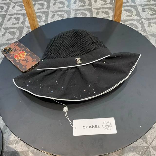 Chanel Spring/Summer Wide-Brimmed Bow Sun Hat With Double-Layer Black Vinyl Viso