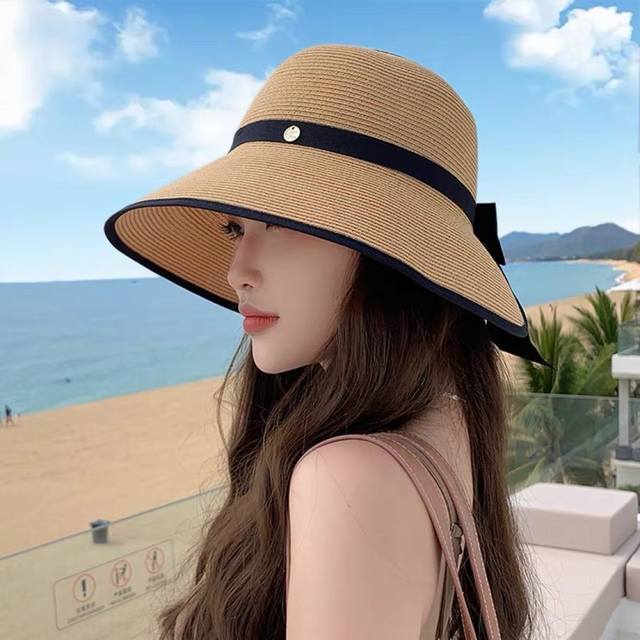 Celine Summer Wide-Brimmed Travel Sun Hat, Uv-Protective Woven Straw Hat, Foldab