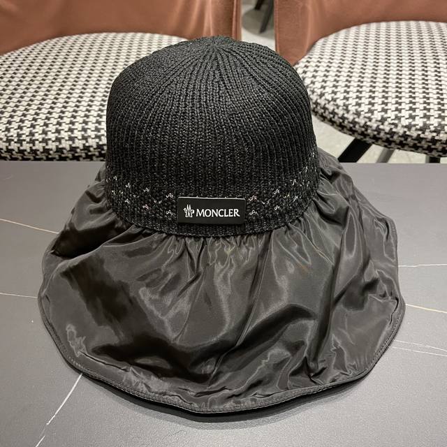 Moncler Japanese Uv-Protective Black Vinyl Sun Hat For Women, Summer Uv-Protecti