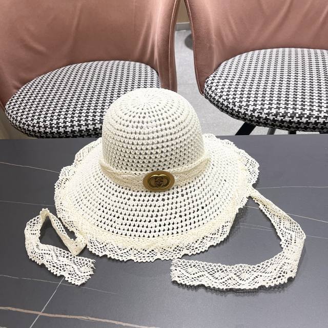 Gucci 2025 New Countryside Lace-Tied Lace-Up Sun Hat For Women, Summer Beach Vac