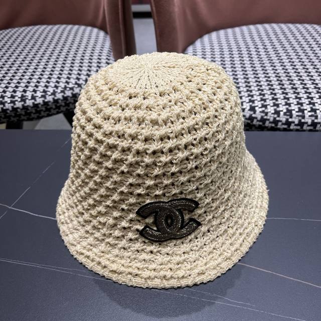Chanel Korean Face-Covering Bucket Hat, Woven, Versatile Short Brim, Round Crown
