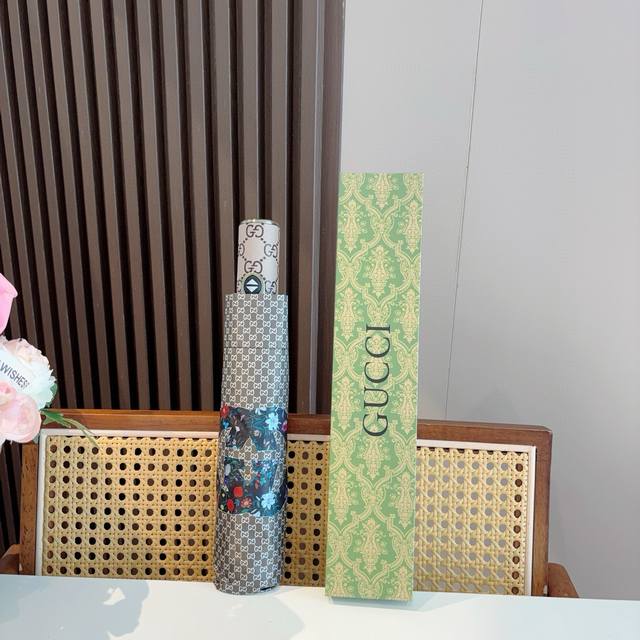 Gucci New Model Three-Fold Automatic Folding Sun And Rain Umbrella. Made With Ta