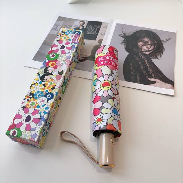 Murakami Takashi Three-Fold Folding Automatic Sun And Rain Umbrella Elegant Desi