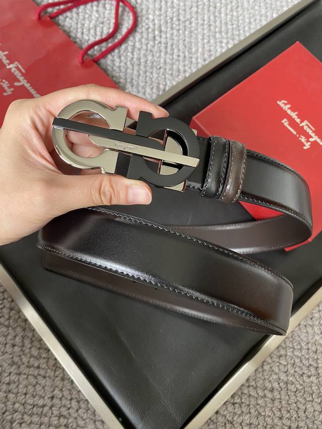 Ferragamo Italian Men's Automatic Belt, 3.5 Cm Wide Imported Calf Leather, Exudi
