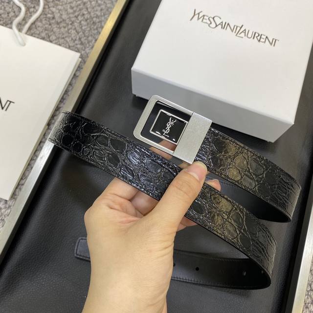 Saint Laurent Fashion Belt, Dimensions: 3.0 Cm, Made From Double-Sided Black Top