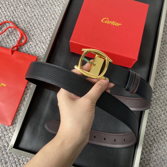 Cartier Palladium-Plated Buckle Leather Belt With Cartier Logo.Black Nile Crocod
