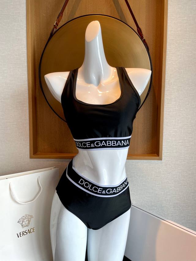 Dg New Split-Style Swimsuit Bikini Set With Letter-Printed Waistband Sports Tank
