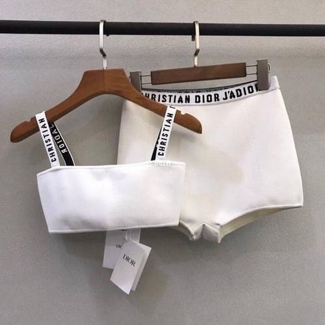 Dior New Knit Bikini Set, Two-Piece Swimsuit With Letter Print Strapless Top And