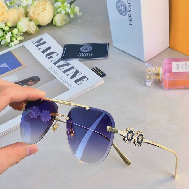 Versac*Trendy Retro Frameless Metal Sunglasses, Fashionable And Unique For Stree