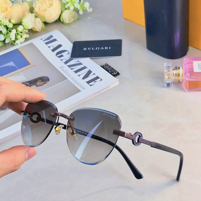 Bvlgari*Retro Frameless Cat-Eye European-Style Natural-Look Sunglasses For Women
