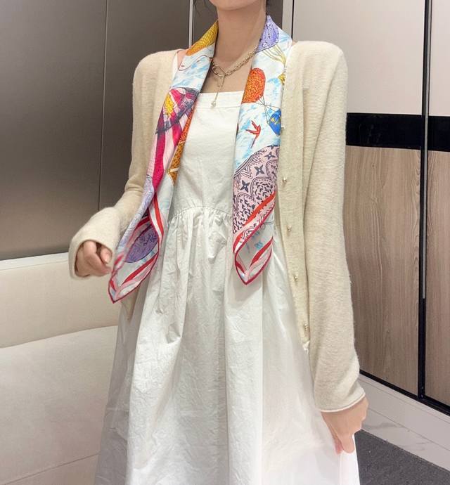 Up And Away 90 Square Scarf 18Mm Top-Grade Silk Double-Sided Solid-Color Silk Sc