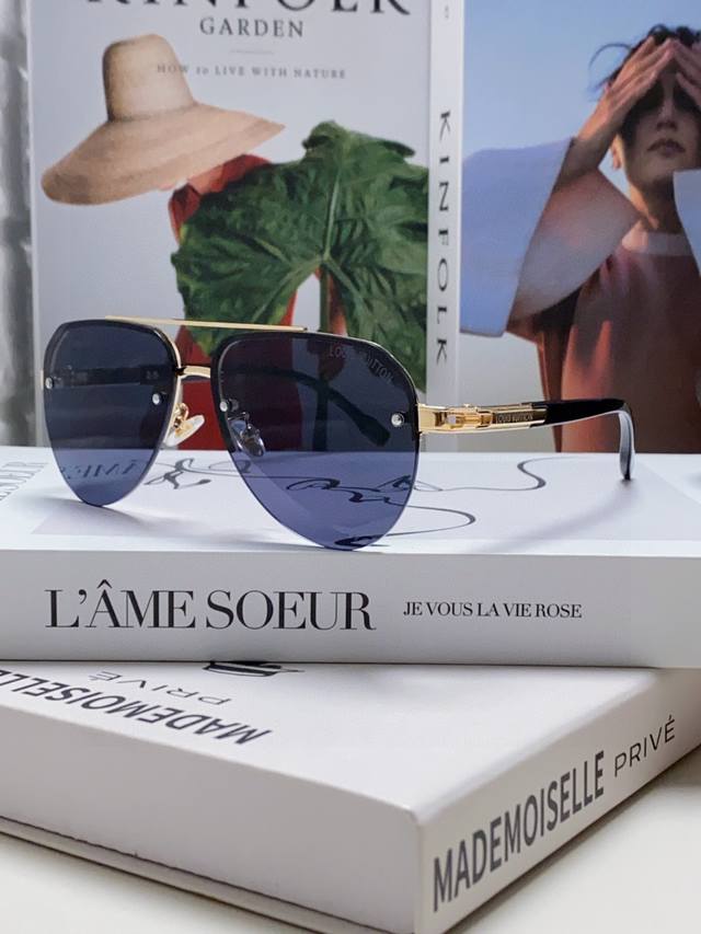 Lv Louis Vuitton Metal Oval Half-Frame Sunglasses Unisex Sun Glasses Pilot-Style