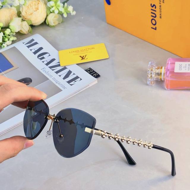 Louis Vuitto*2025 New Frame-Less Cat-Eye Sunglasses For Women, European And Amer