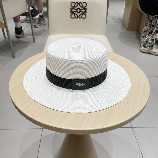 Herm S New Straw Hat, Flat-Top Hat, Head Circumference 57Cm