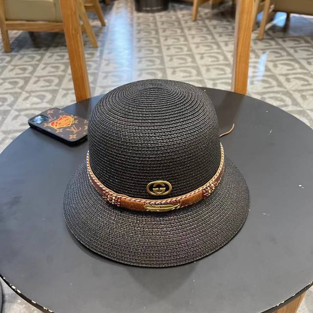 Gucci Beach Vacation Versatile Round Straw Hat For Women, Travel Sun Protection,