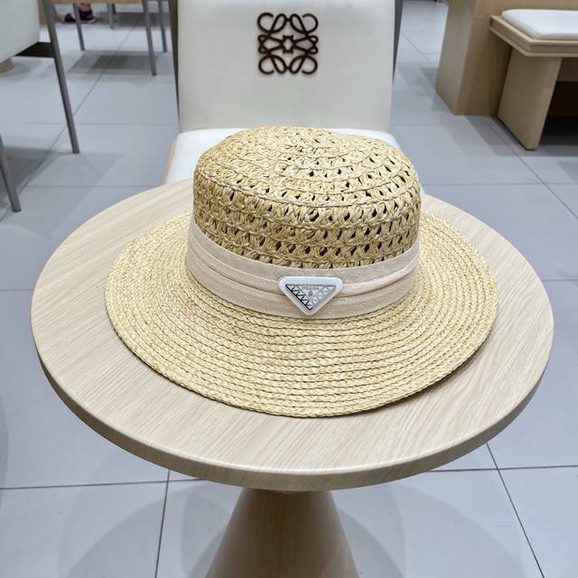Prada Vintage Straw-Woven Open-Top Small Ceremonial Hat, Versatile For Travel, B
