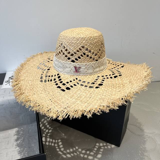 Straw Hat, Wide-Brimmed New Sun Hat, Beach Hat, Head Circumference 57 Cm