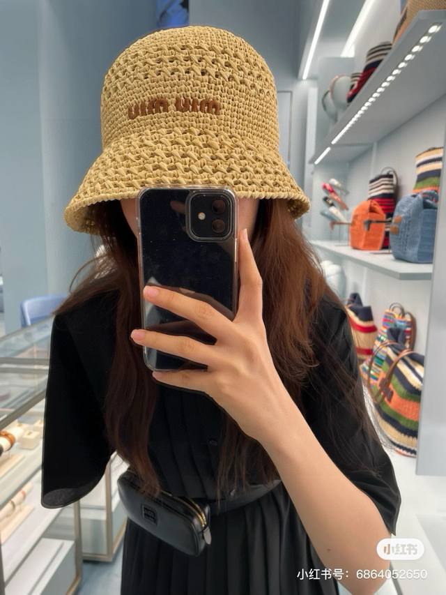 Miu Miu New Raffia Straw Hat, Hand-Crocheted, Limited Edition, High-Quality Craf