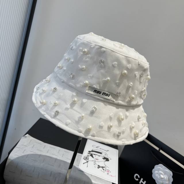 Miu Miu Handmade Beaded Fisherman's Hat, Pearl Fisherman's Hat, Head Circumferen