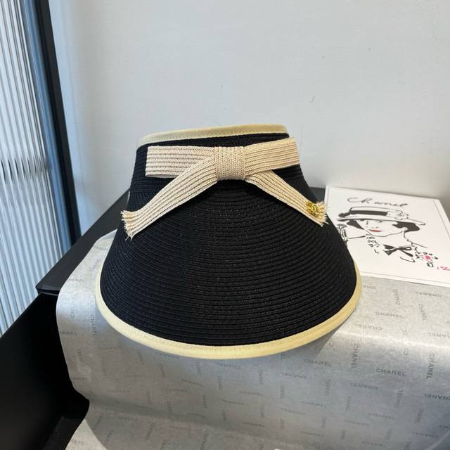 Chanel Chanel Open-Top Sun Hat, Pp Straw Fabric, Adjustable