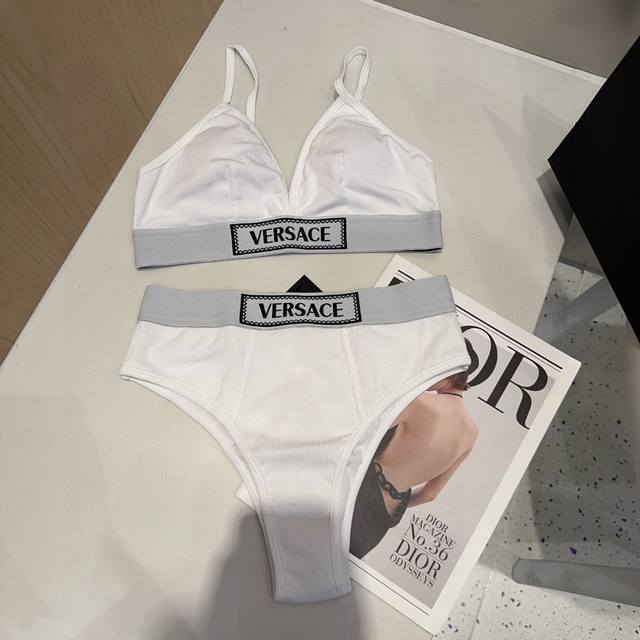Versace* New Woven Strap Bikini Two-Piece Swimsuit Set, Black And White, S, M, L